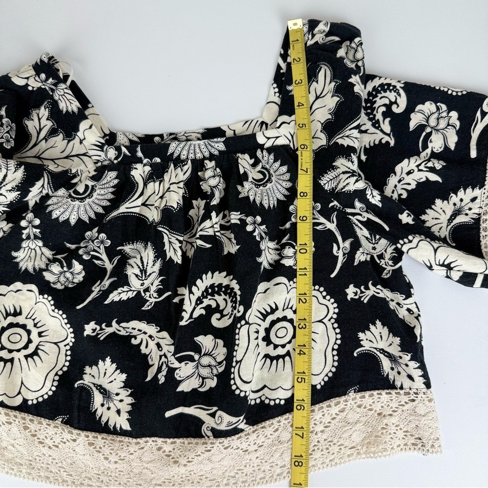 Calligraphie Women's Black and White Floral 3/4 Sleeve Boxy Blouse Size S - Picture 9 of 11